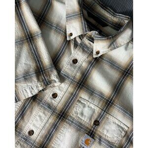 CARHARTT Loose Fit Short Sleeve Button-Down Shirt Brown Plaid Utility Mens Sz XL